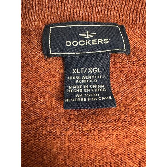 Dockers Size XLT Tall Collared Rust Brown Long Sleeve Sweater Argyle Polo Knit - Picture 5 of 9